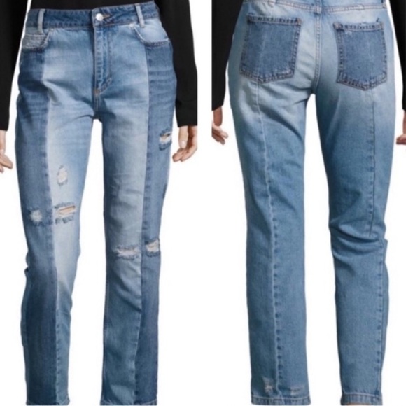 Free People Cropped Patchwork Jeans Distressed Size 25 E2 - Picture 1 of 11